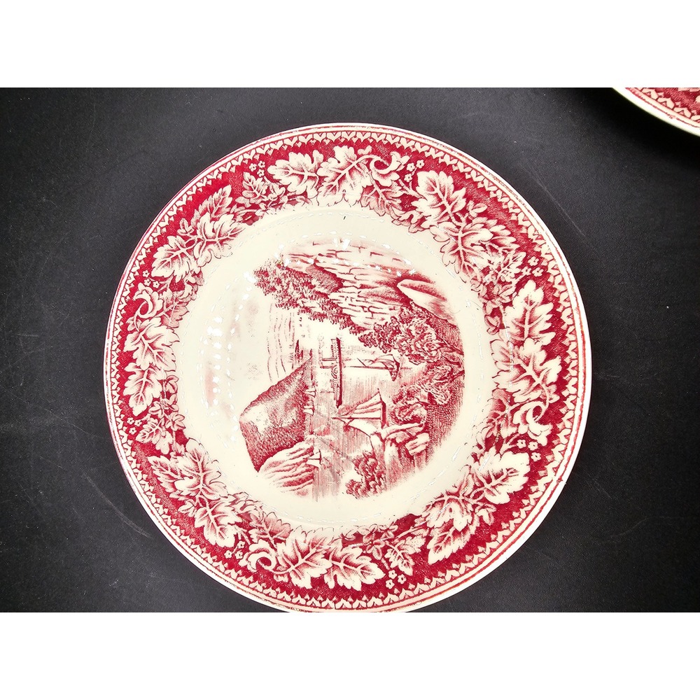Homer Laughlin Currier & Ives Red Transferware Bread Plate Rocky River Scene